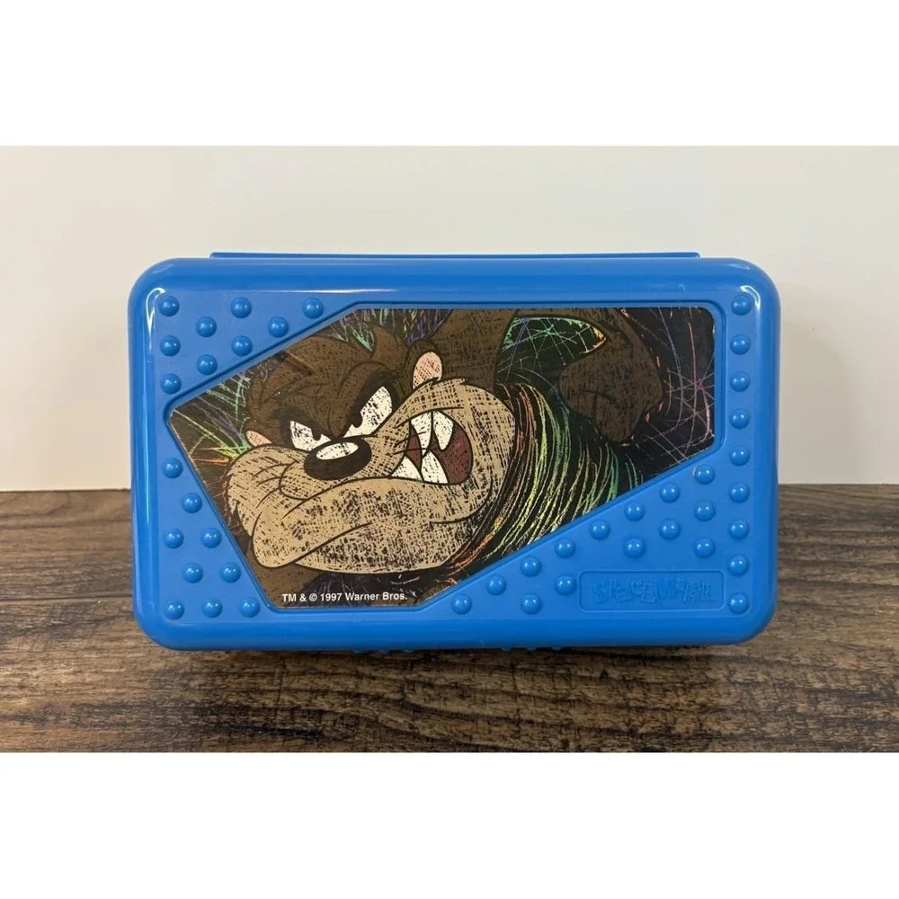 VTG Looney Tunes Taz Spacemaker Pencil Box Storage Case Blue Retro USA
